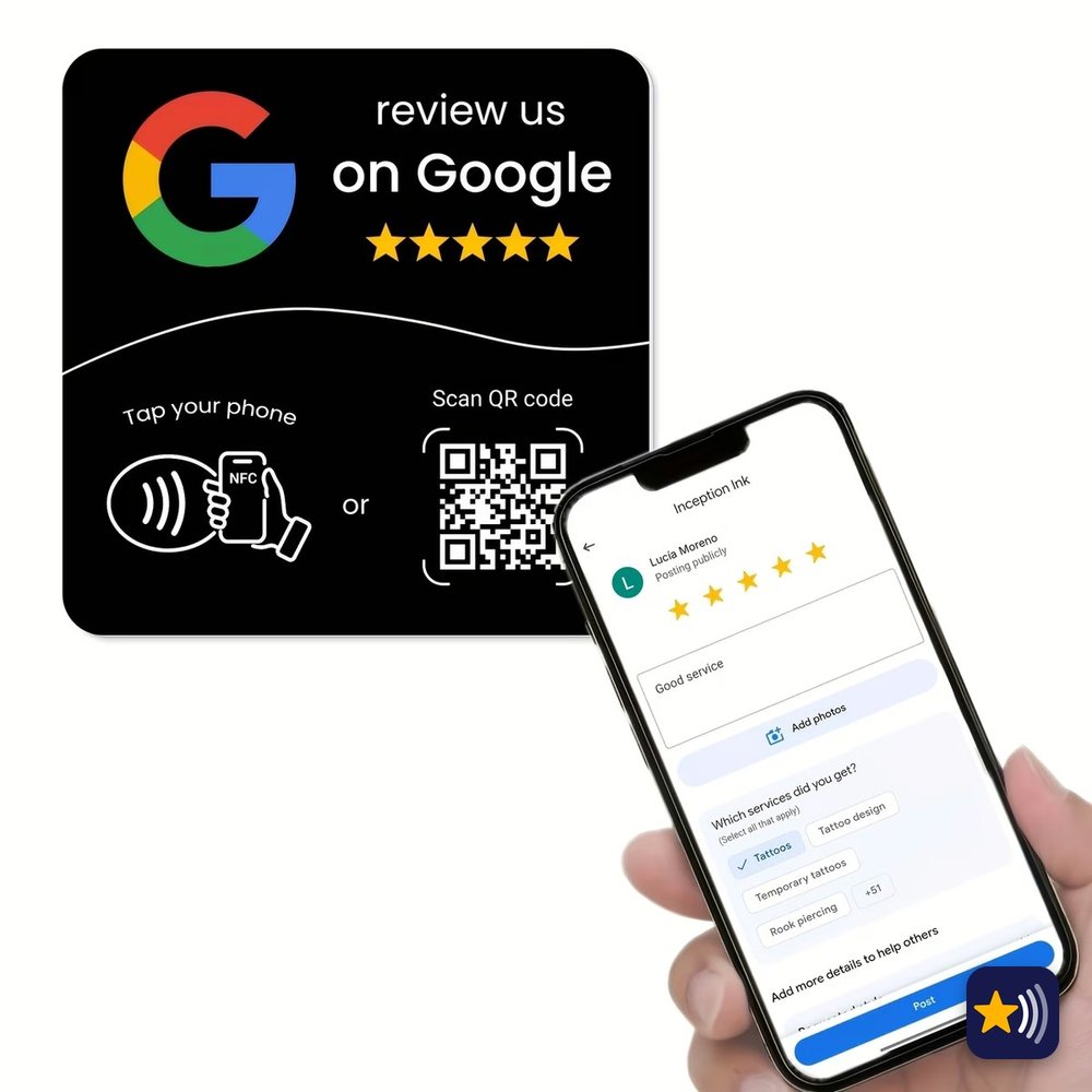 Placa Grande toka de reseñas Google (negra)