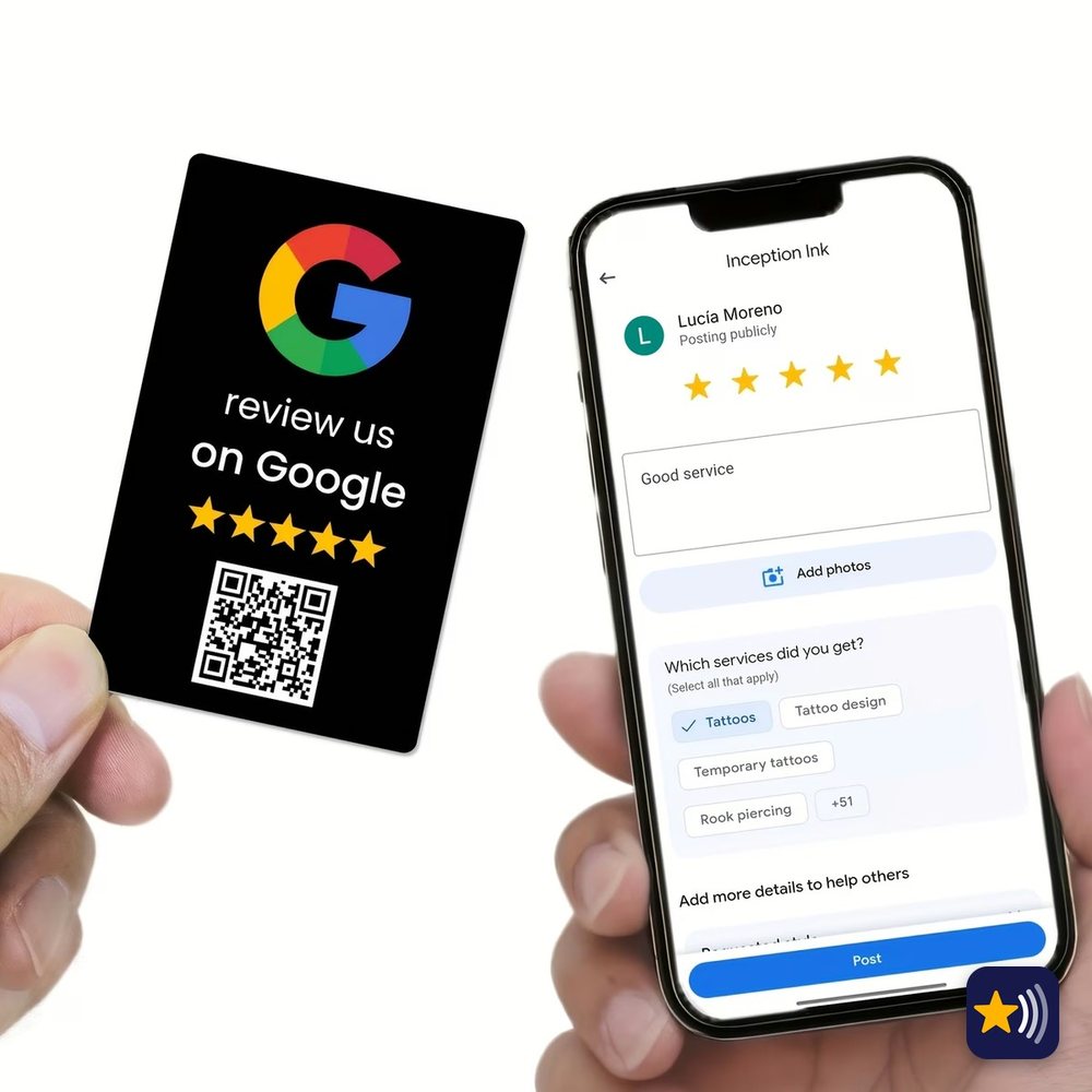 Placa Sencilla toka de reseñas Google (negra)
